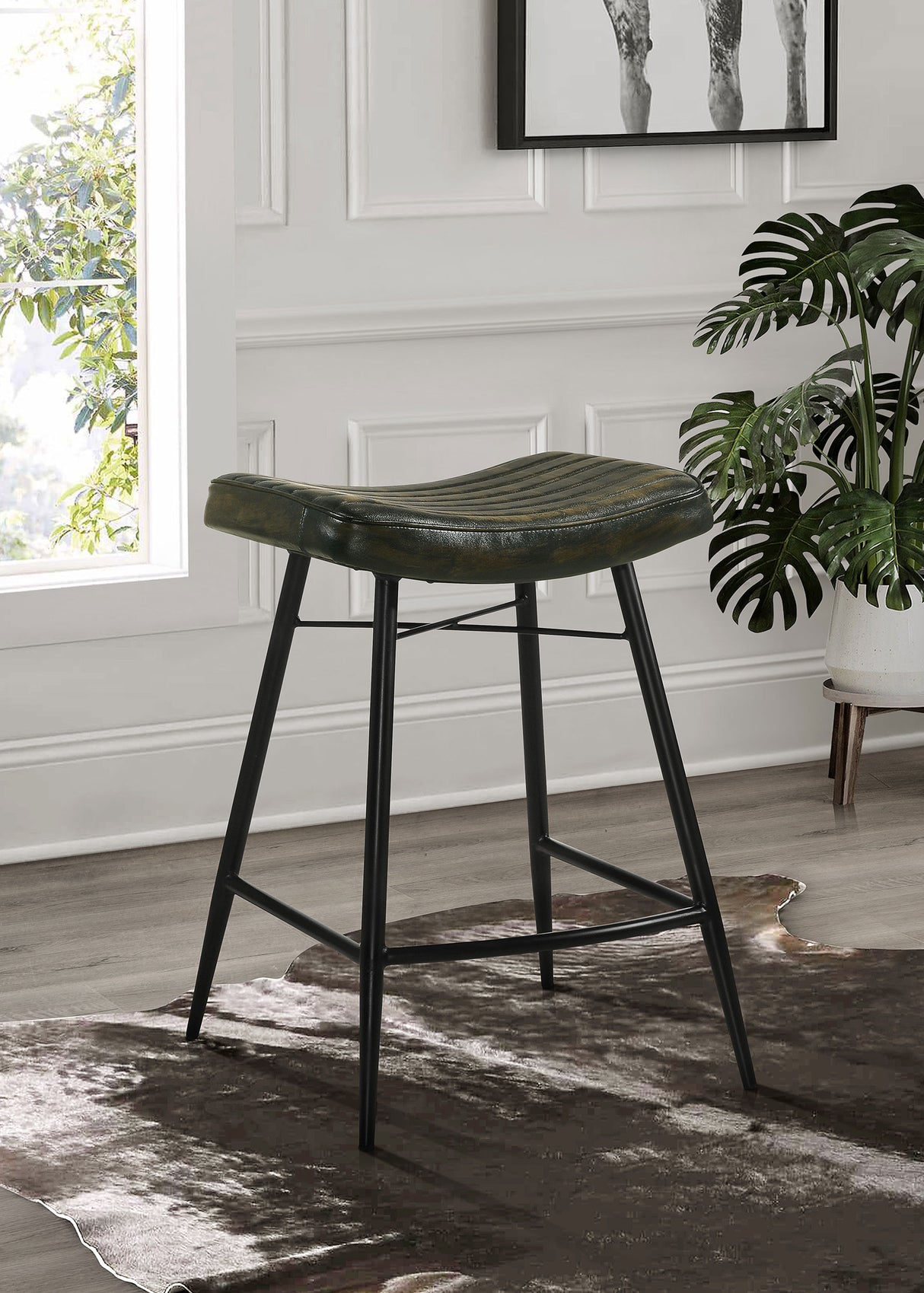 Bayu Leather Upholstered Counter Stool Espresso, Set of 2