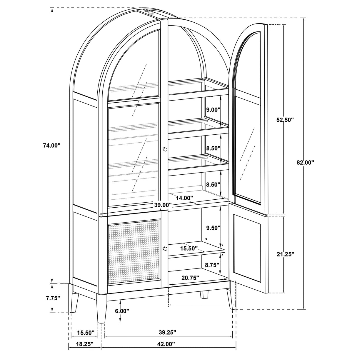 Kailani 4-Door Cane Dining Vitrine Cabinet - Beige Oak