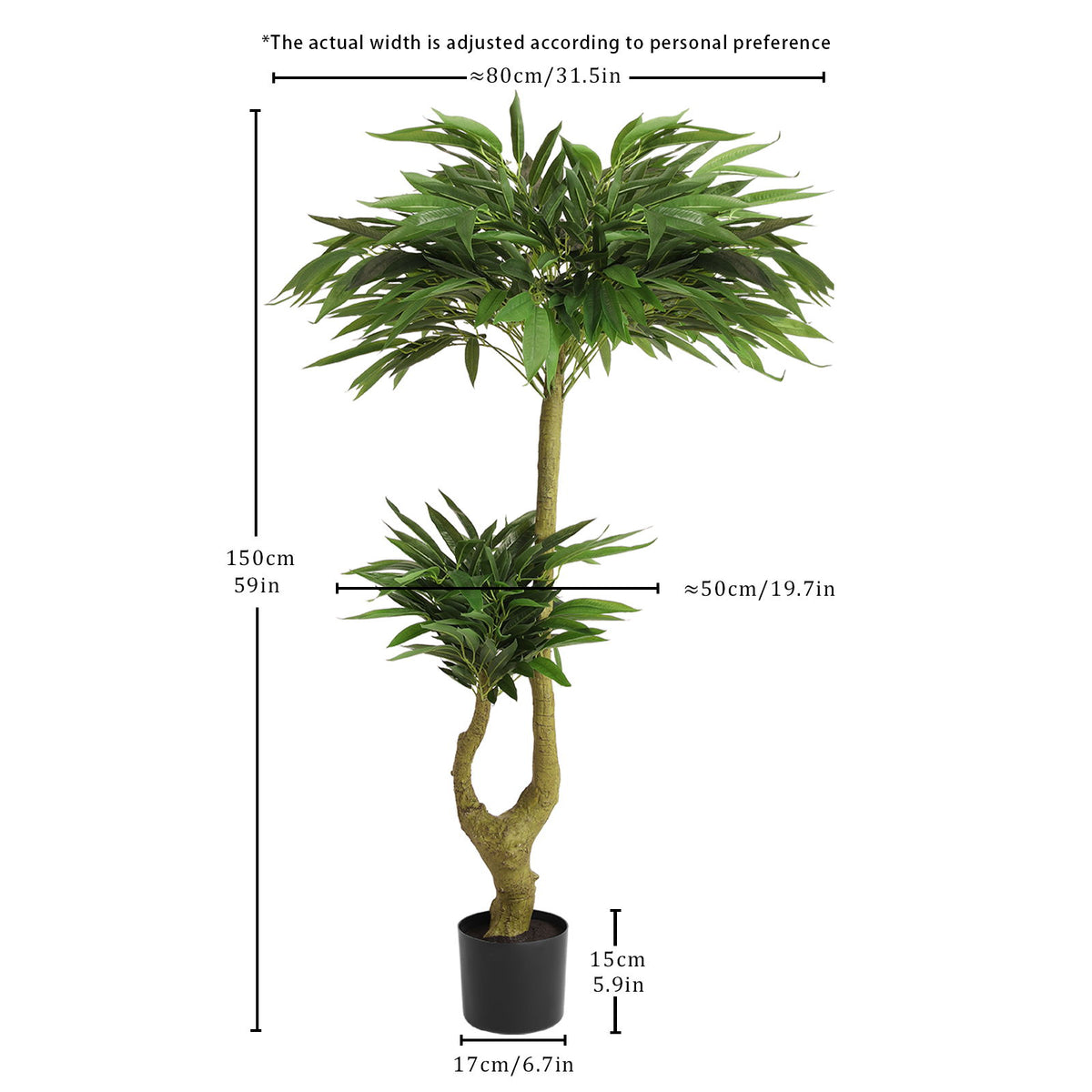 Artificial Dracaena Tree Indoor Faux ery Plant For Decoration, 150Cm - Green