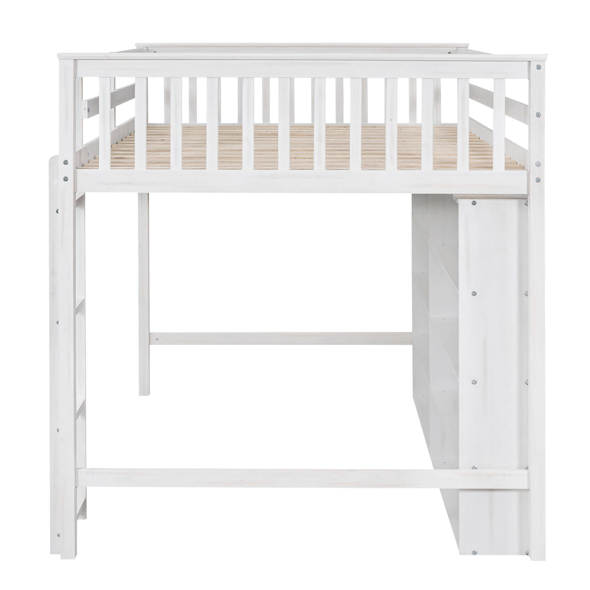 Loft Bed With 8 Open Storage Shelves And Built In Ladder
