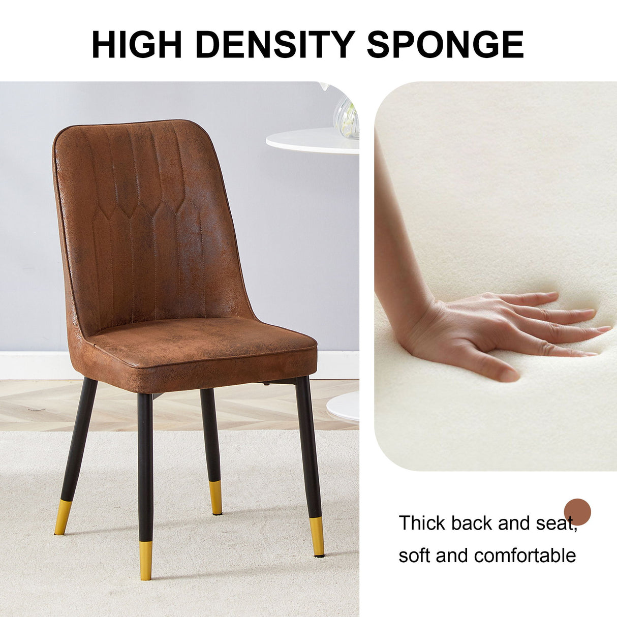 Modern Brown Suede Like Velvet Dining Chair (Set of 2) - Black / Gold