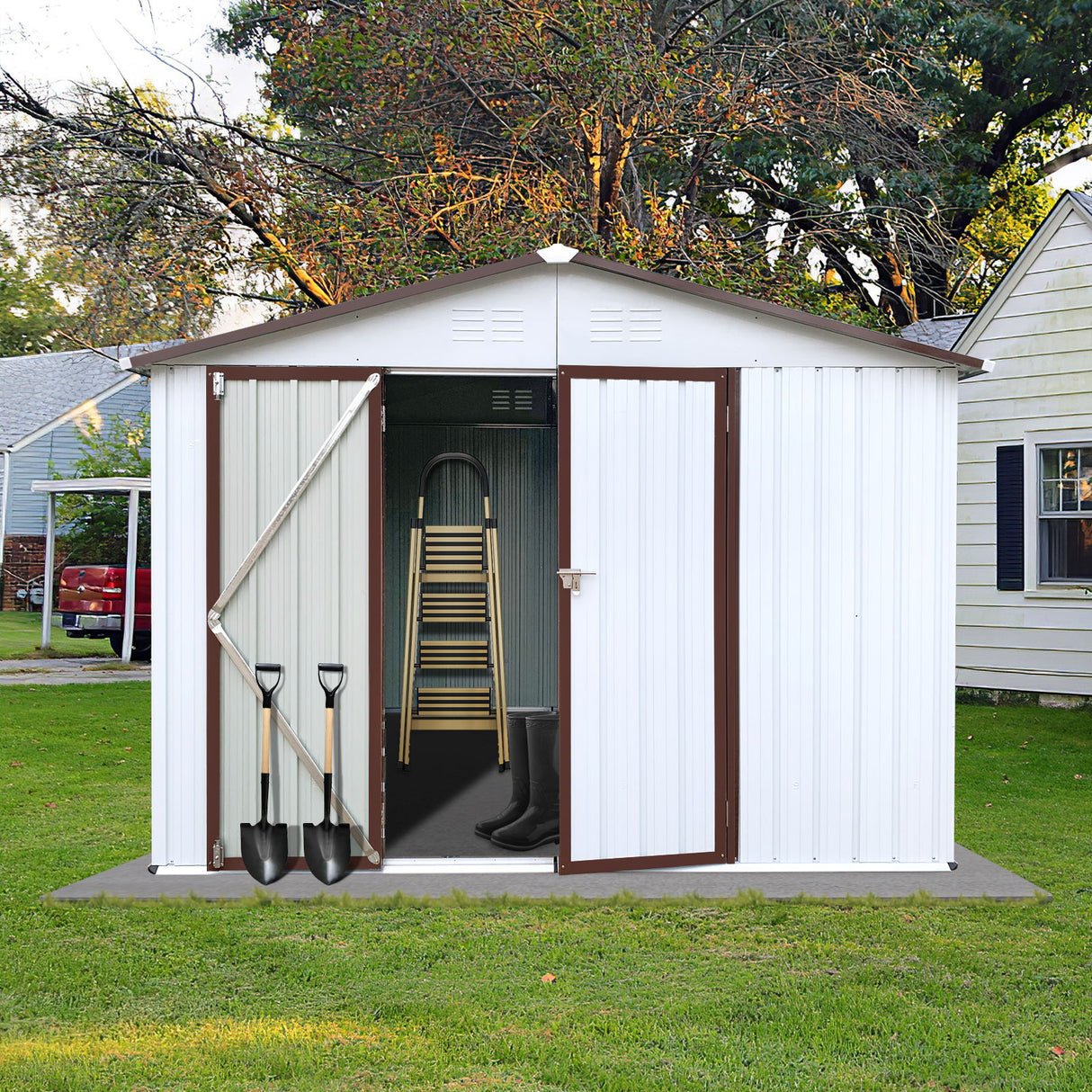 Storage Shed Garden Building Waterproof Metal Outdoor Utility 10x8ft