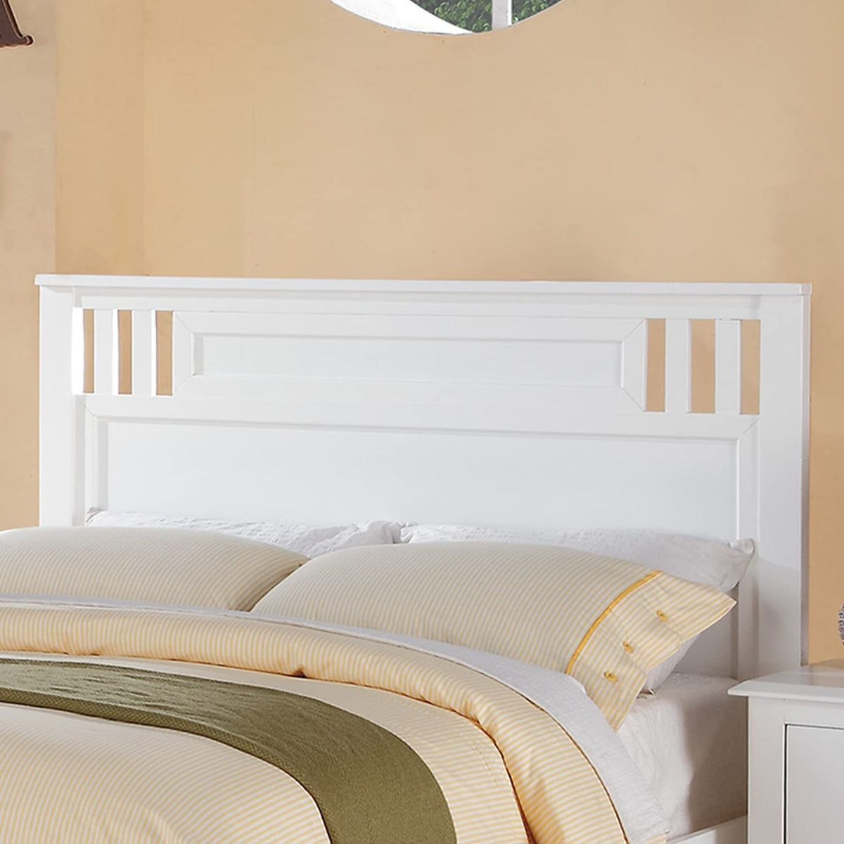 Full Size Bed Frame With Vertical Carved Design Bedroom Furniture - White