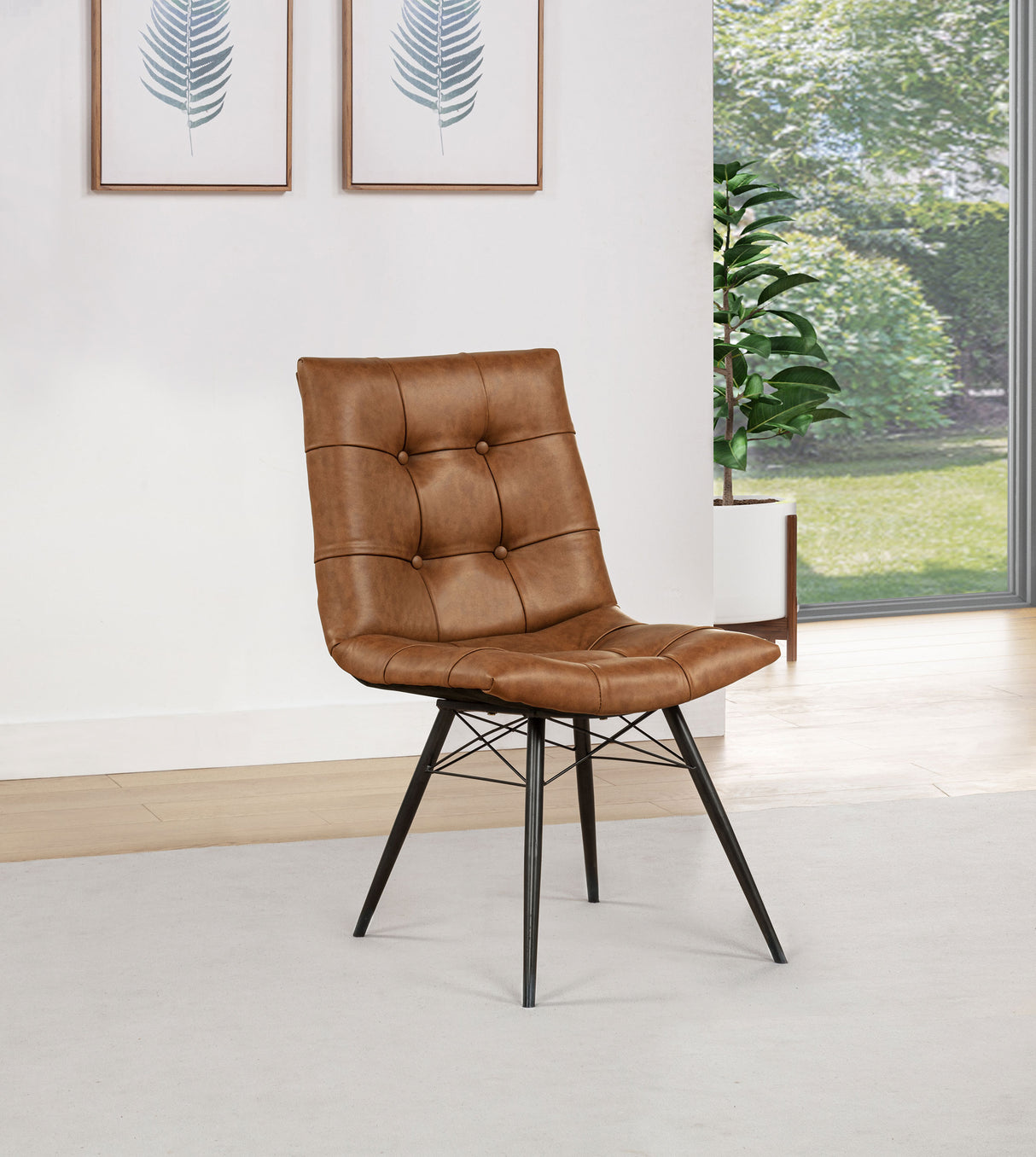 Aiken Faux Leather Dining Side Chair, Saddle Brown - Set of 4