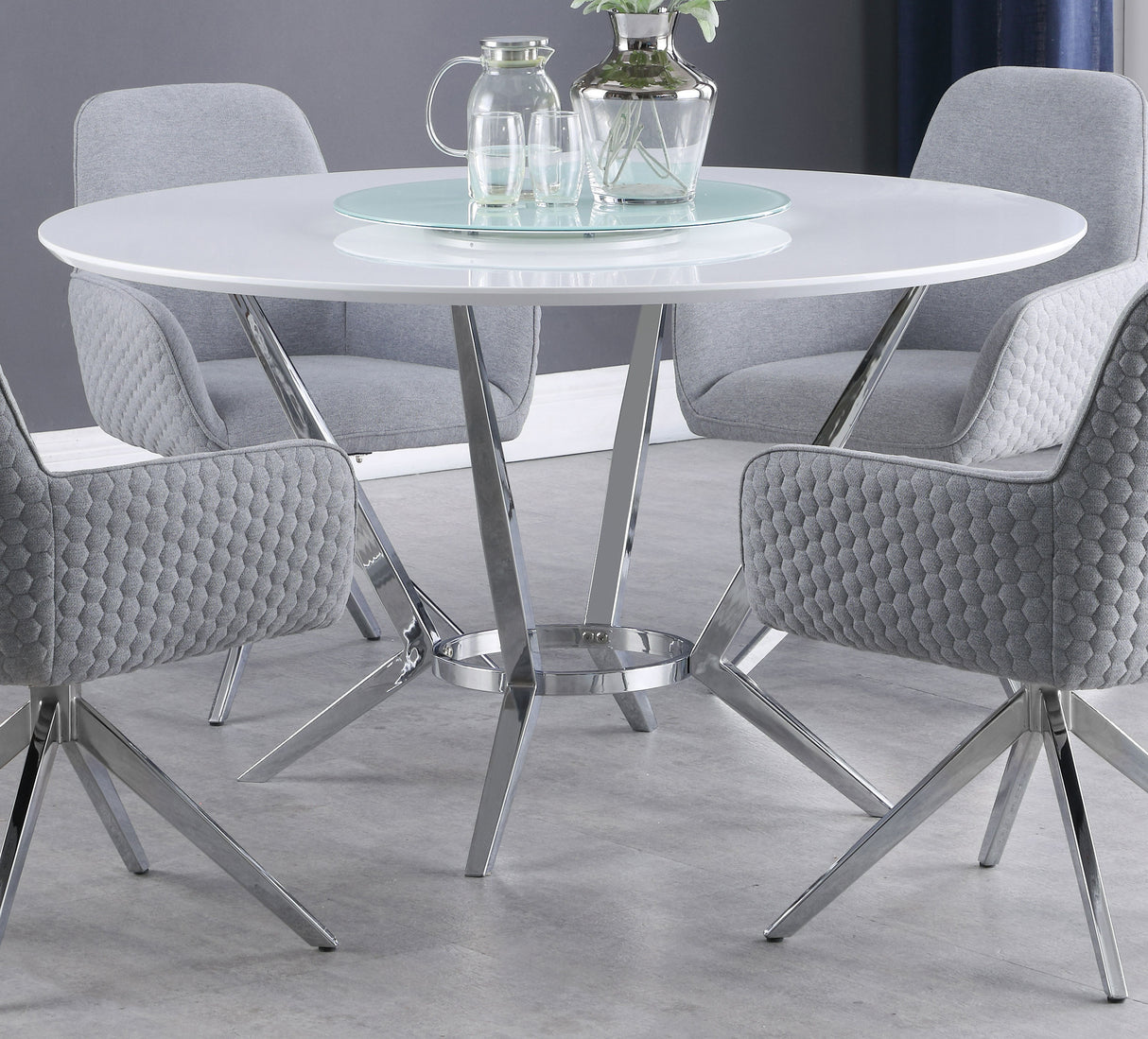 Abby Round 54-Inch Lazy Susan Dining Table White High Gloss