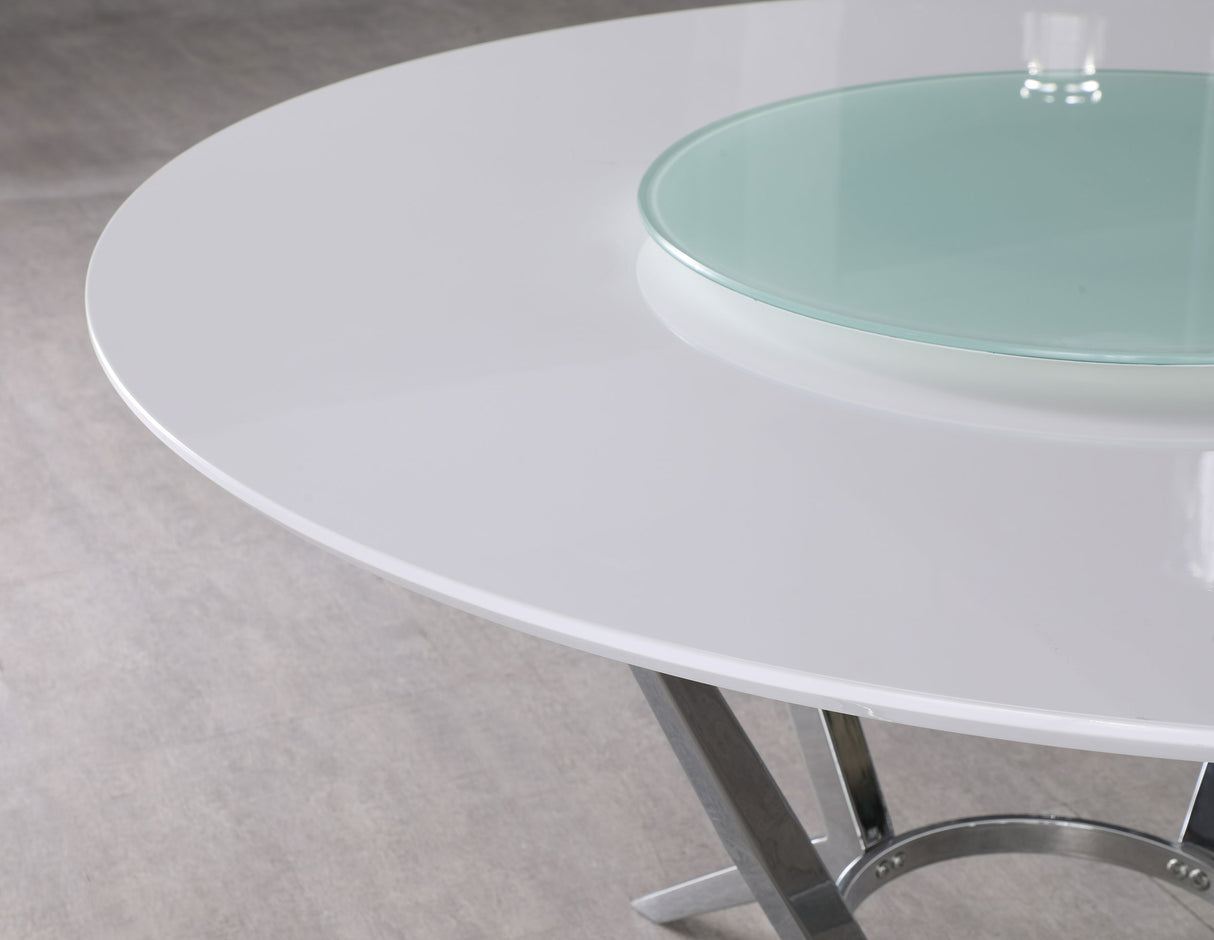Abby Round 54-Inch Lazy Susan Dining Table White High Gloss
