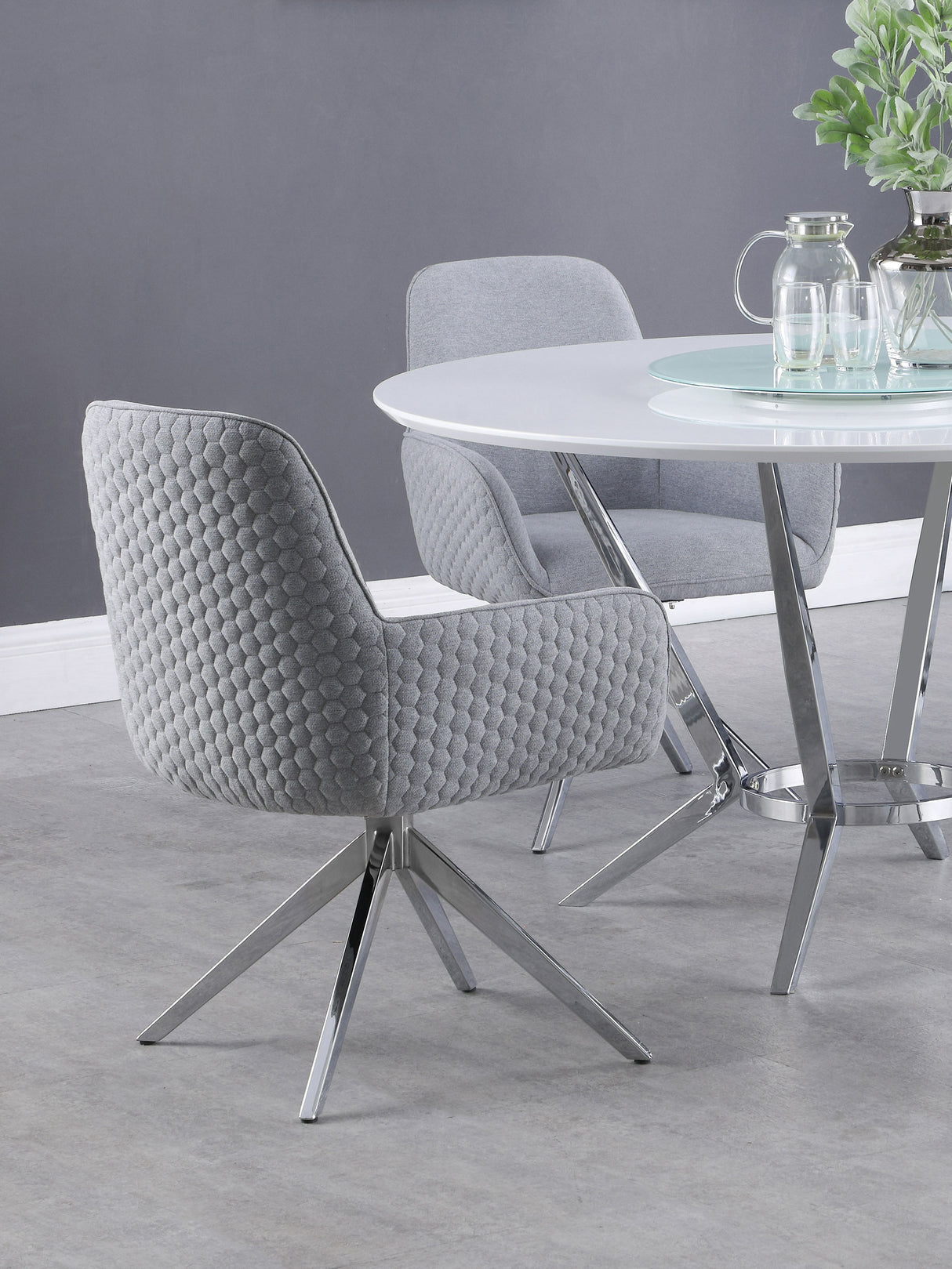 Abby Light Grey Fabric Swivel Dining Arm Chair