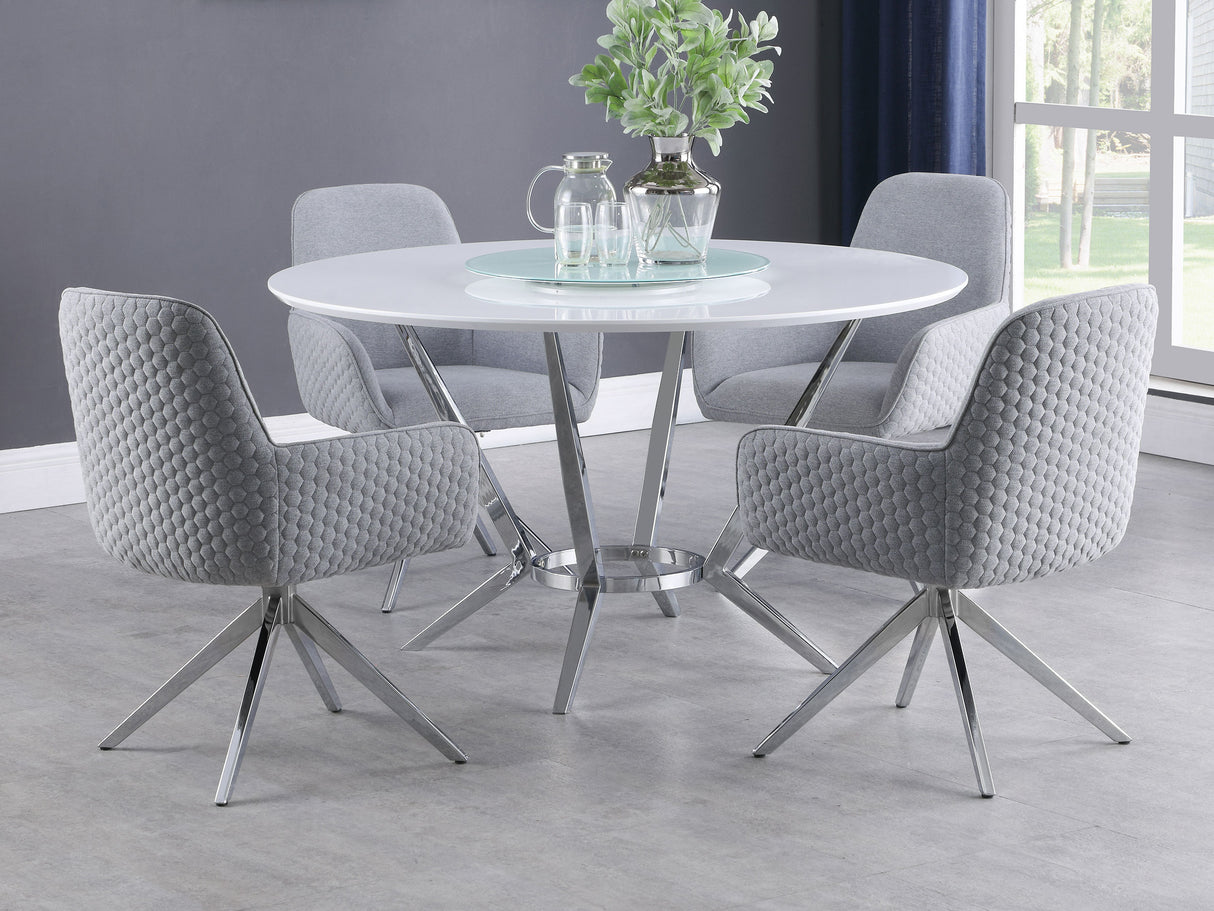 Abby Light Grey Fabric Swivel Dining Arm Chair