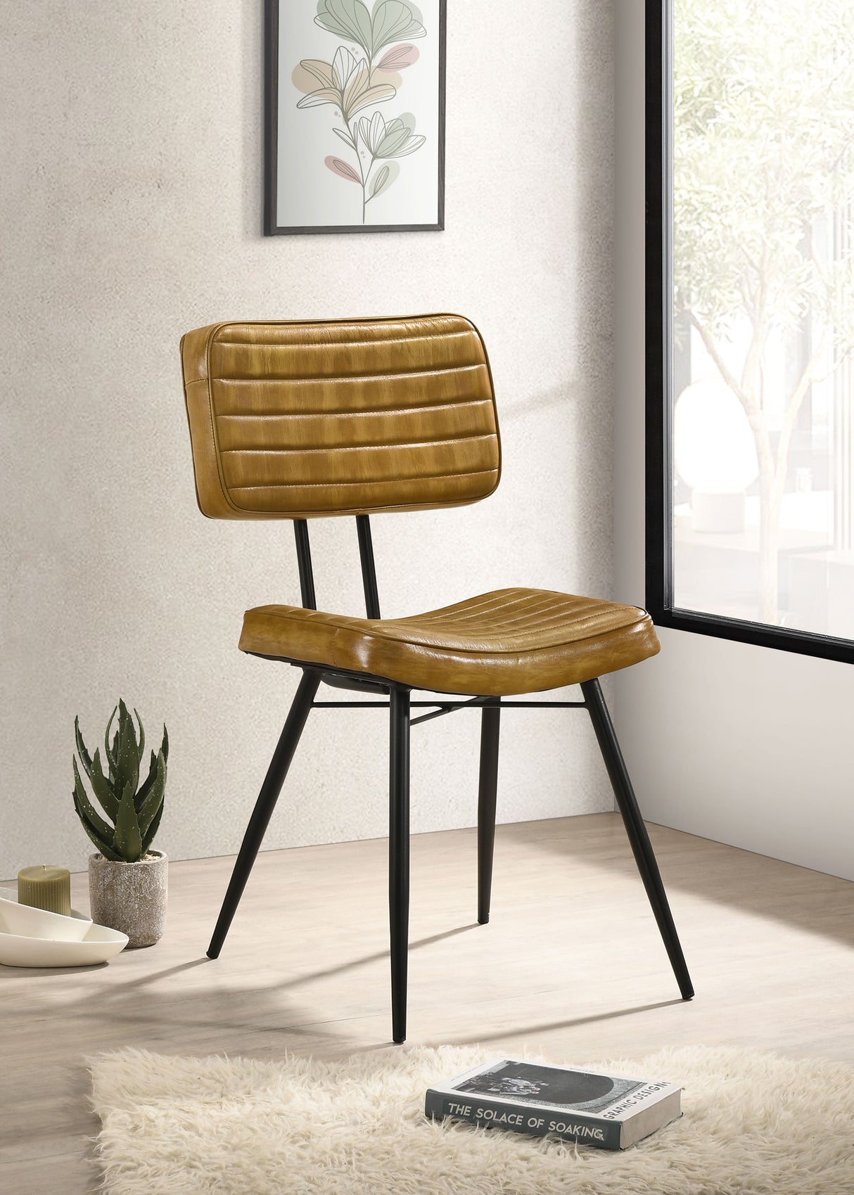 Misty Leather Dining Side Chair Camel, Set of 2