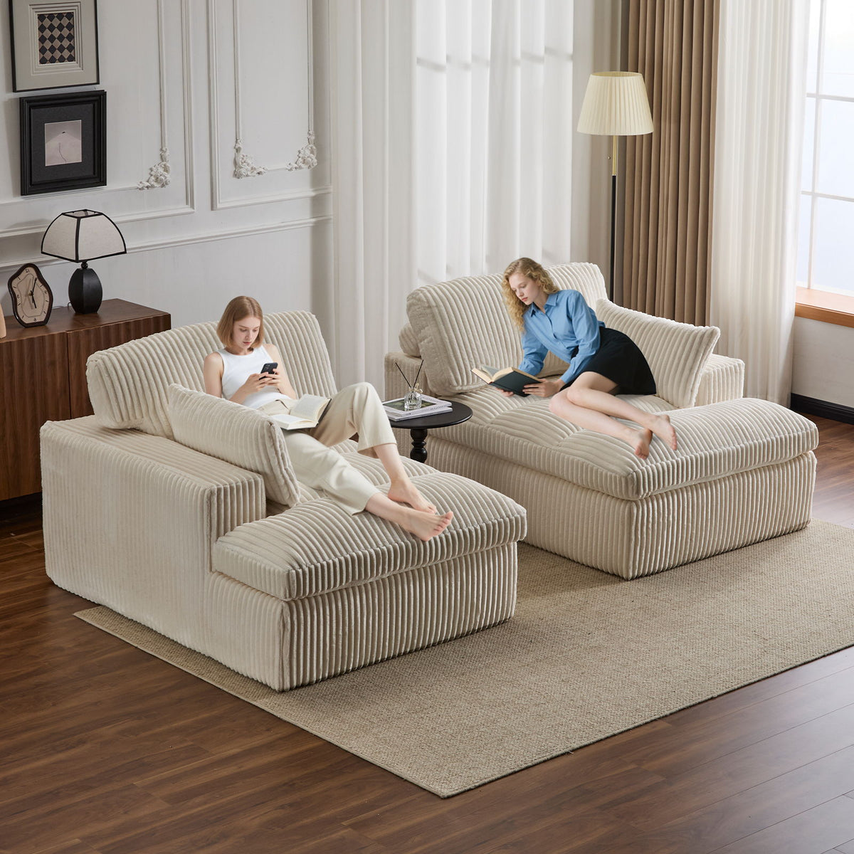 Double Chaise Lounge Chair, Oversized Upholstered Sleeper Cloud Couch