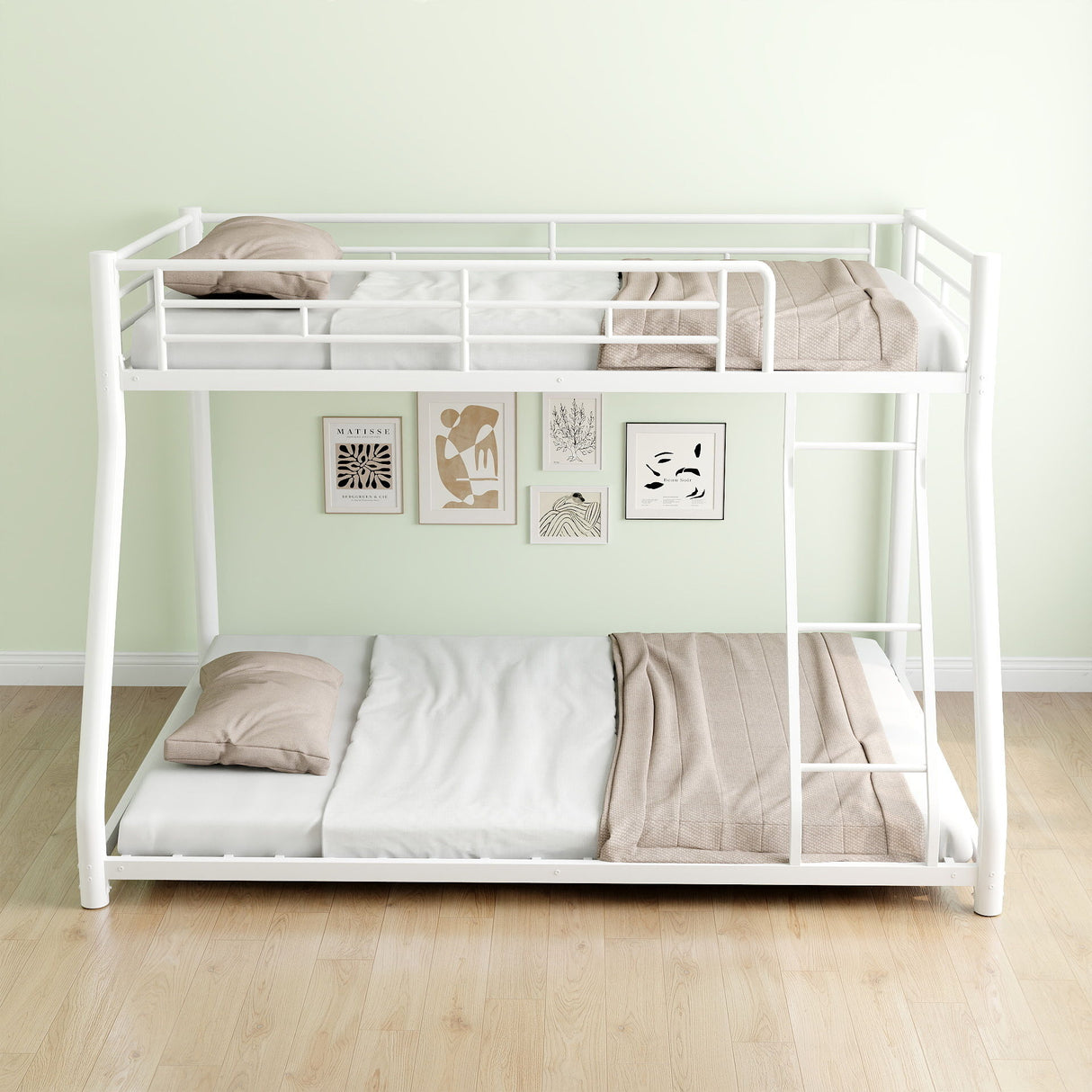 Bunk Bed Frame With Ladder And Guardrail, Heavy Duty Noise Free Design Metal Construction