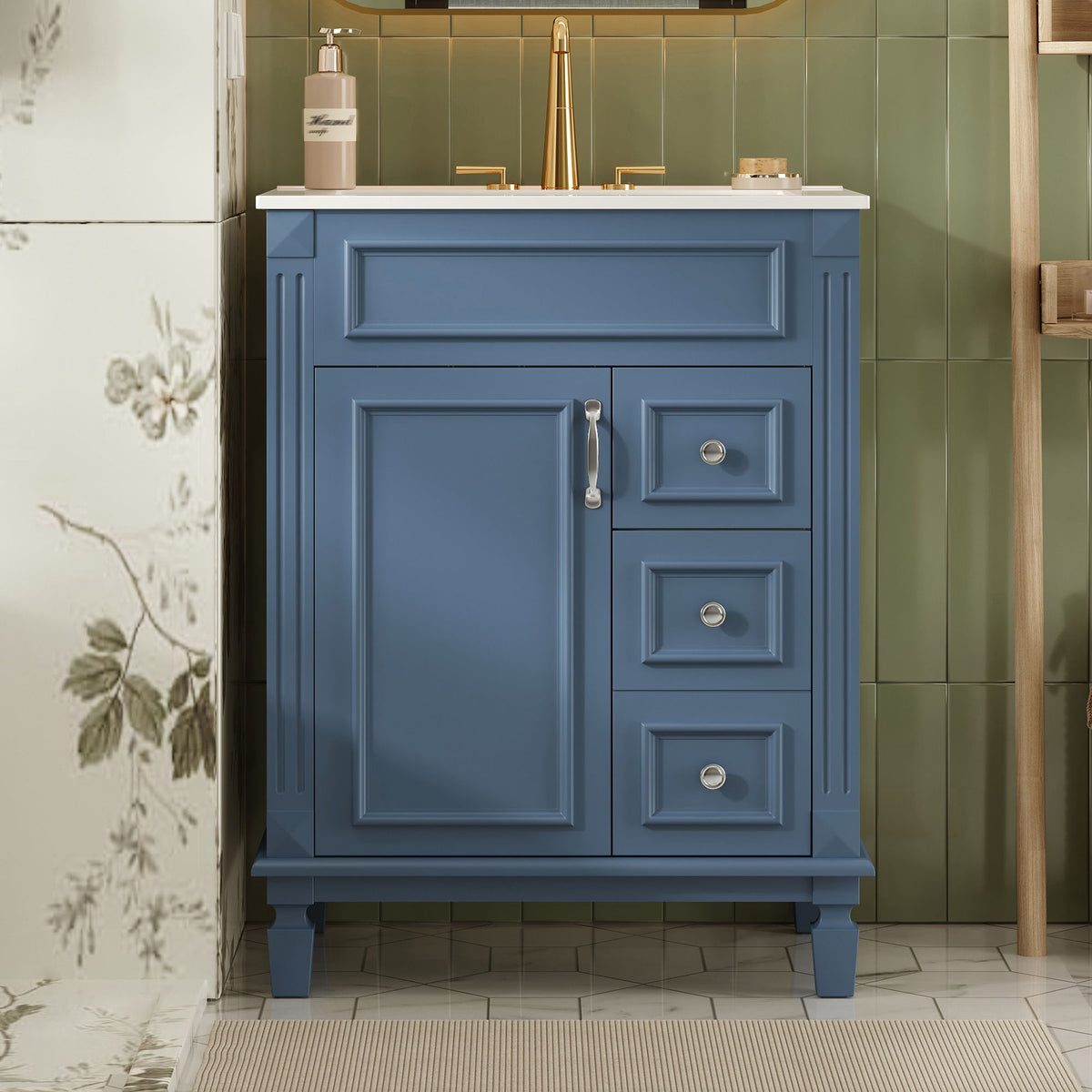 Bathroom Vanity With Sink, Compact Cabinet & 2 Drawers And Adjustable Shelf