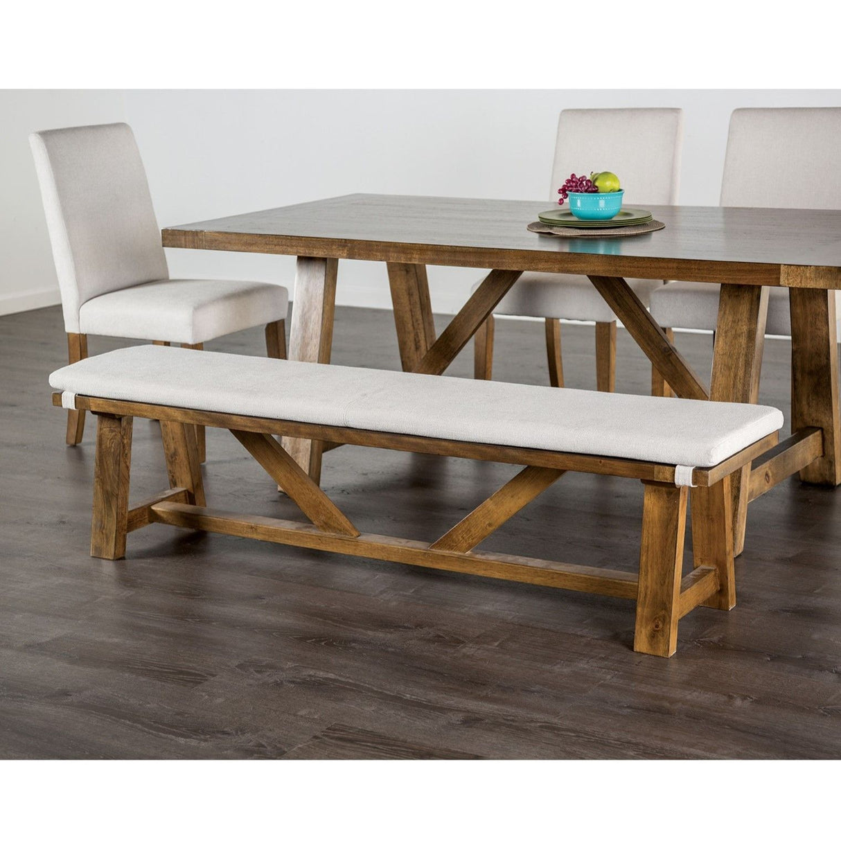 Upholstered Bench With Trestle Base - Brown / White