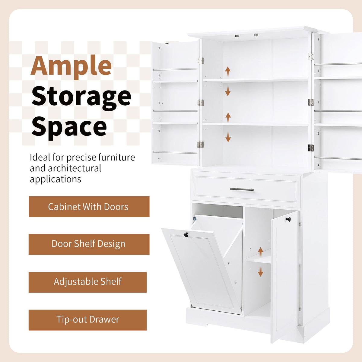 Freestanding Bathroom Storage Cabinet With Doors, Drawers, And Tilt Out Laundry Hamper - White