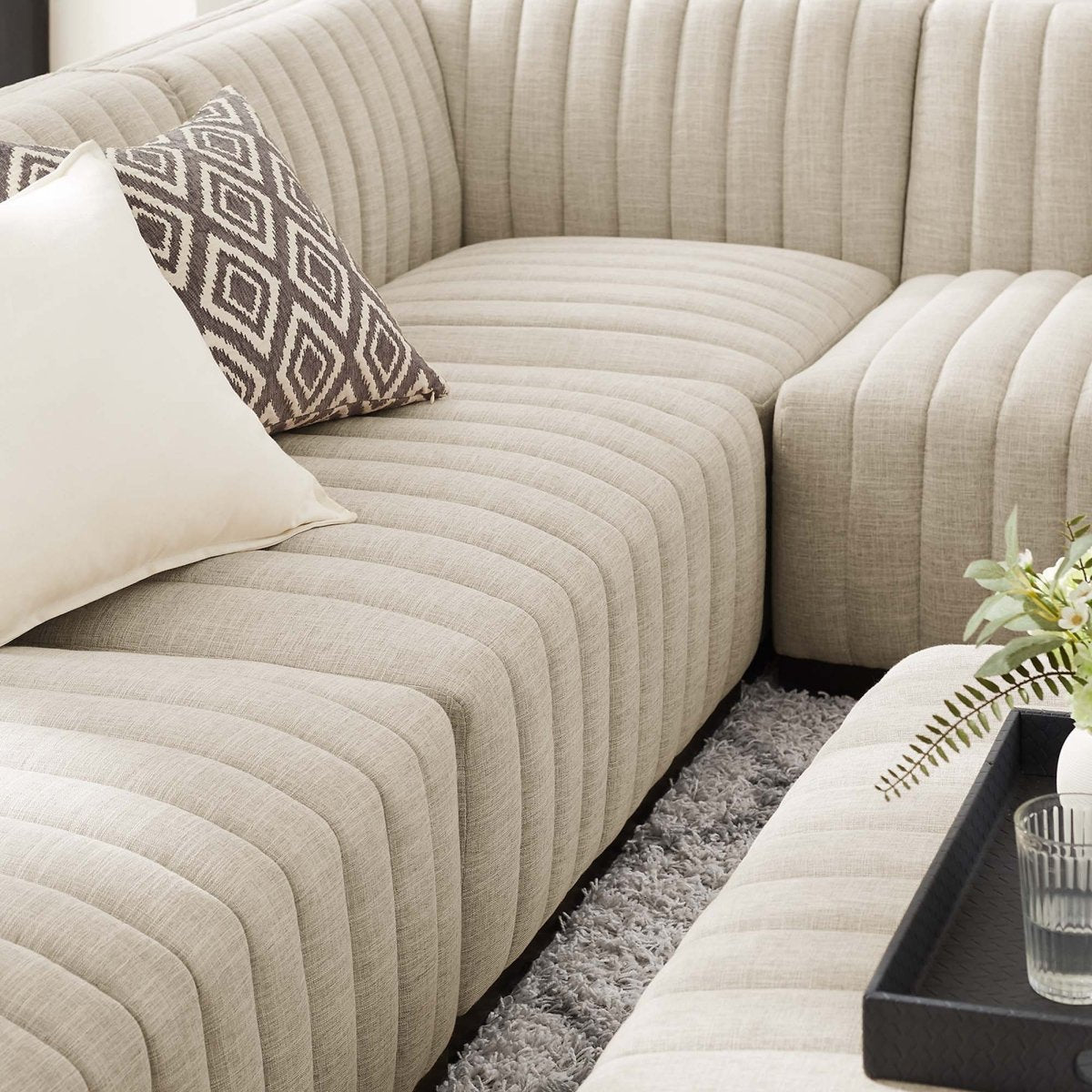 114 Inch Conjure Channel Tufted Fabric 5 - Piece L - Shaped Sectional - Living Room Furniture available at Alpine Outlets in Denver