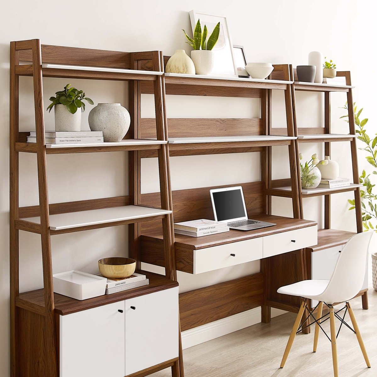 114" Tiered Wood Office Desk and 33" Bookshelf Set - 3 - Piece Workspace - Bookcases available at Alpine Outlets in Denver