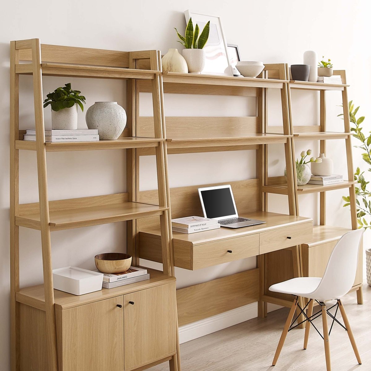 114" Tiered Wood Office Desk and 33" Bookshelf Set - 3 - Piece Workspace - Bookcases available at Alpine Outlets in Denver