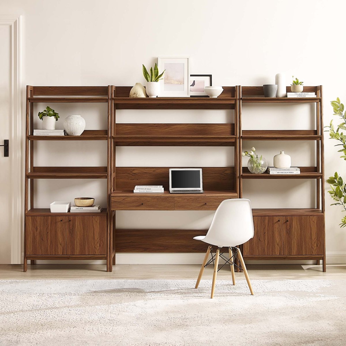 114" Tiered Wood Office Desk and 33" Bookshelf Set - 3 - Piece Workspace - Bookcases available at Alpine Outlets in Denver