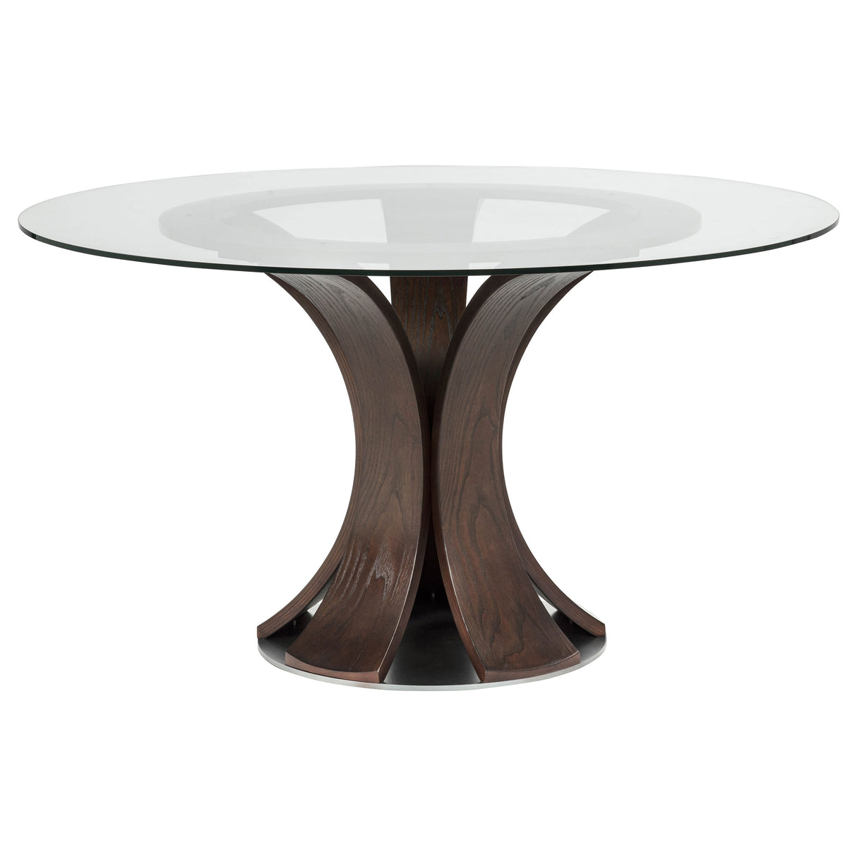 Naser 48" Round Glass Top Dining Table in Dark Walnut
