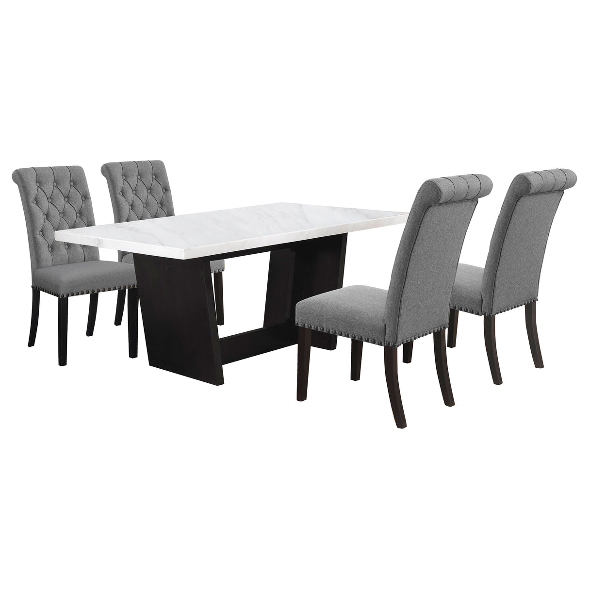 Sherry 5-Piece Marble Top Dining Table Set, Rustic Espresso