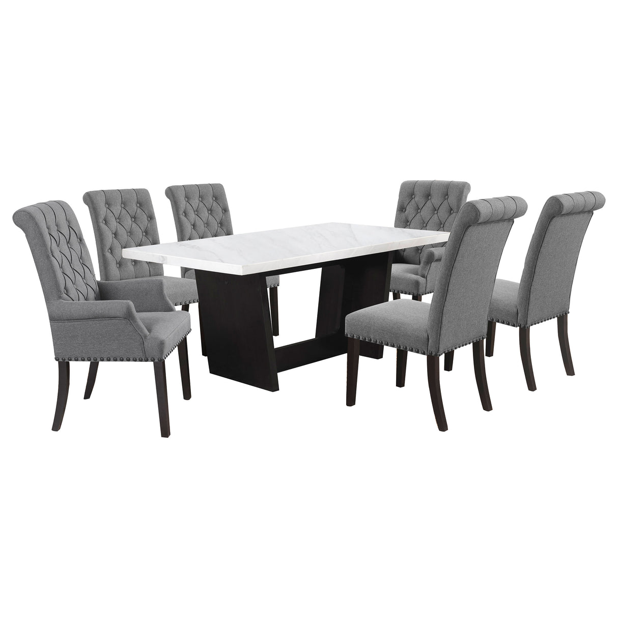 Sherry 7-Piece Marble Top Dining Table Set, Rustic Espresso