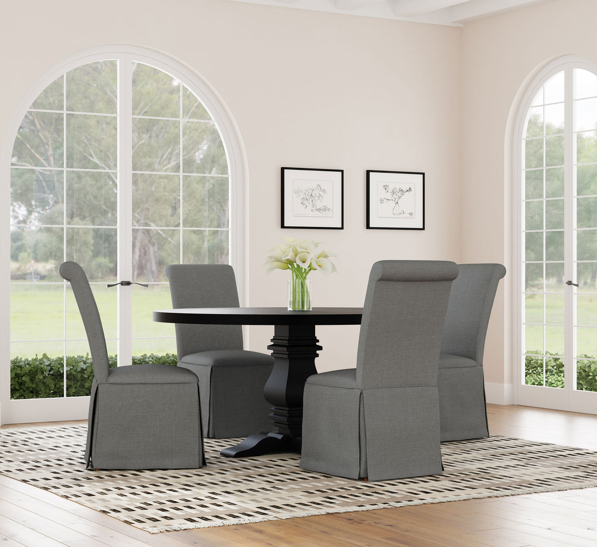Florence Round 60-Inch Pedestal Dining Table, Distressed Black