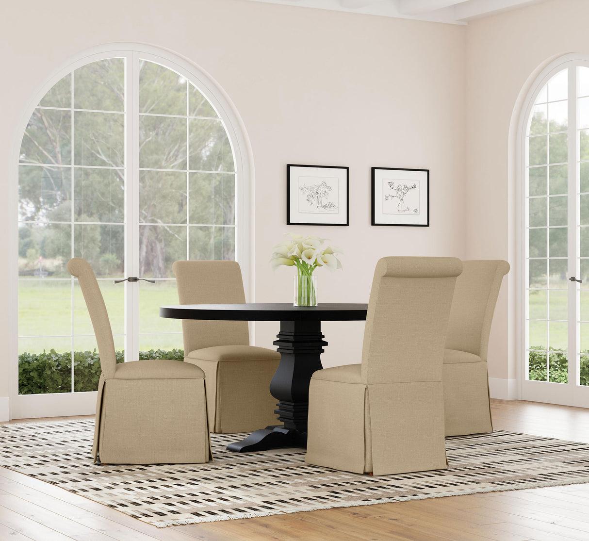 Florence Round 60-Inch Pedestal Dining Table, Distressed Black