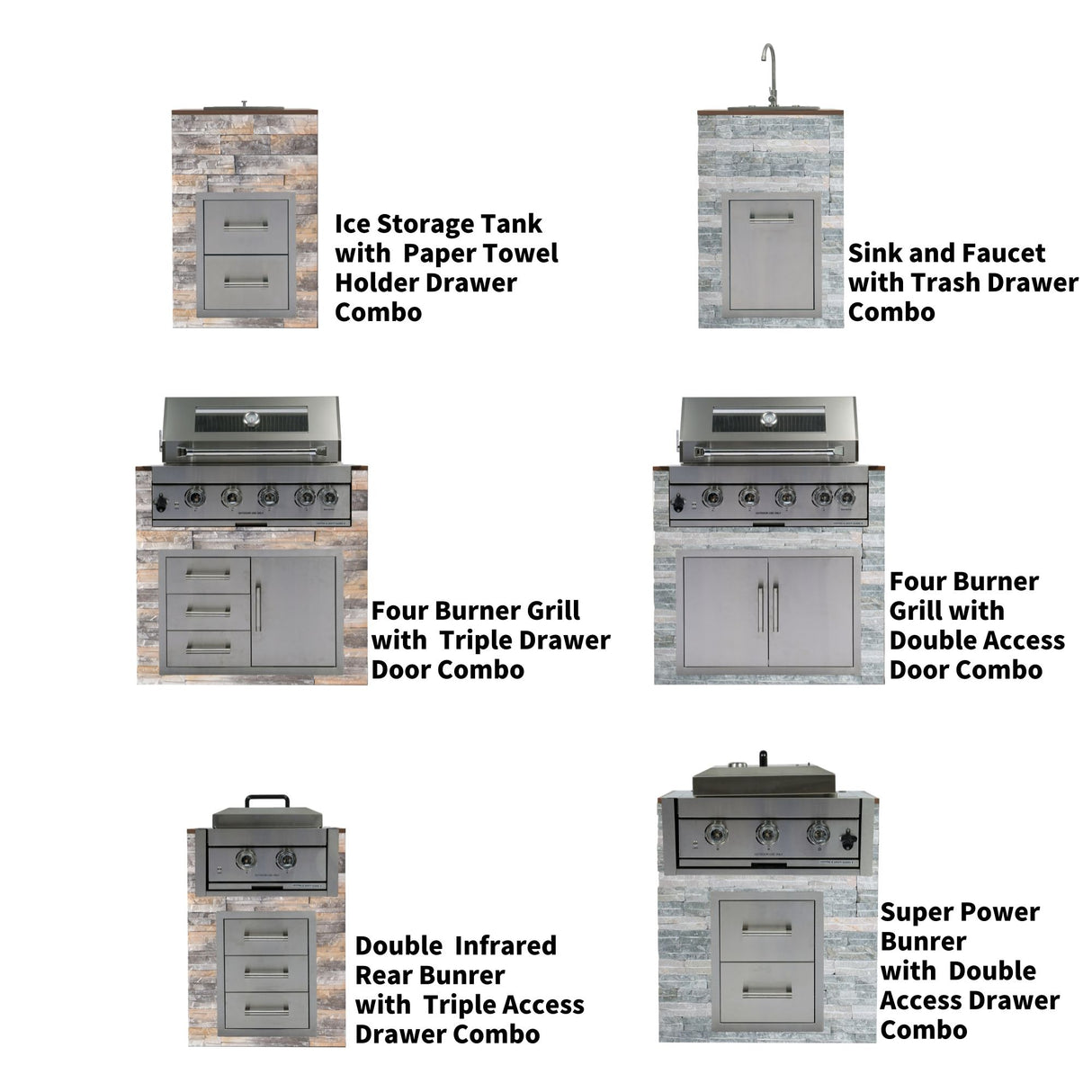 Built-In Outdoor Kitchen LPG Gas Grill 60000 Btu, Drop-In Ice Box With BBQ Tool Set - Silver