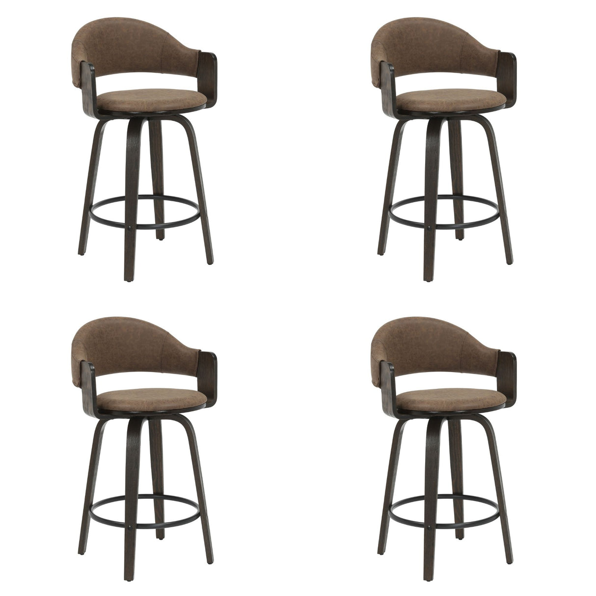 Daxton - Swivel Counter Height Round Back Wood Bar Stool With Faux Leather Seat