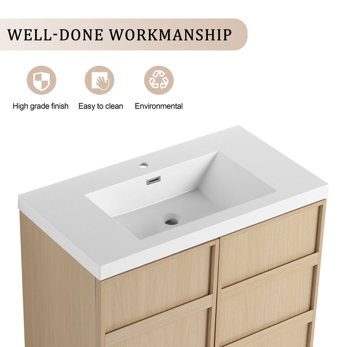 Freestanding Bathroom Vanity With Sink & 2 Soft Close Cabinet Doors