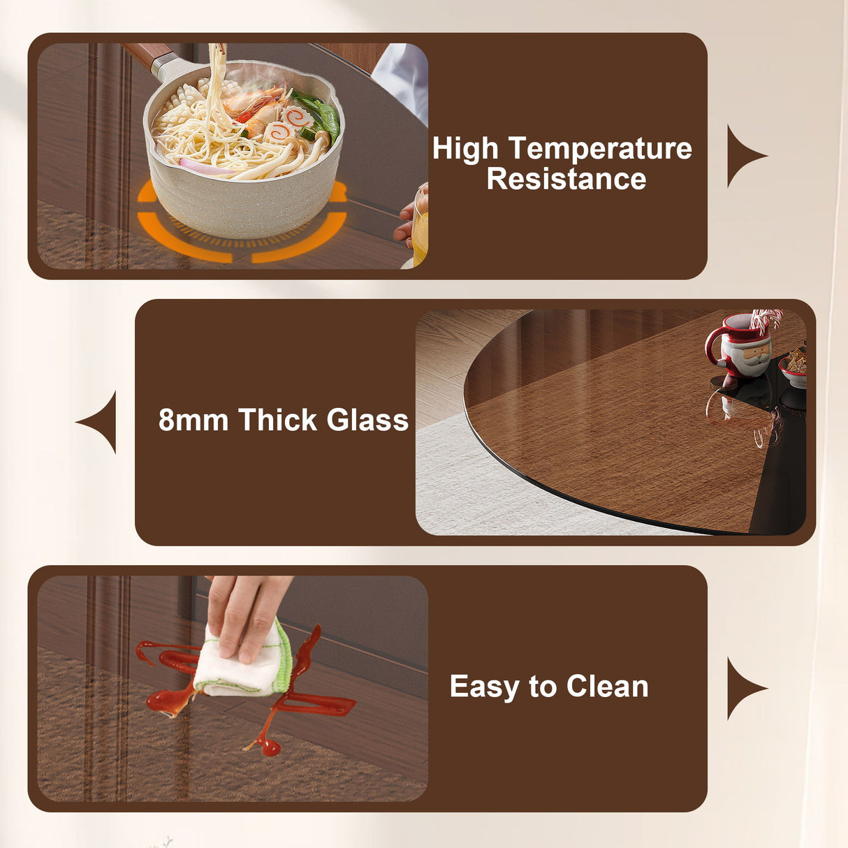 Round Dining Table - Black / Brown - Tempered Glass