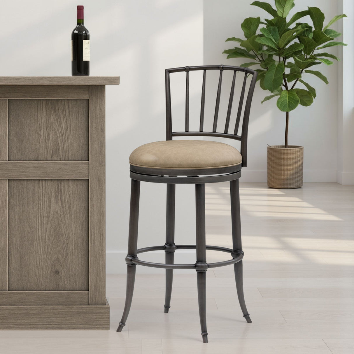 Vince - Commercial Grade Steel Frame Faux Leather Upholstered Swivel Bar Height Barstool