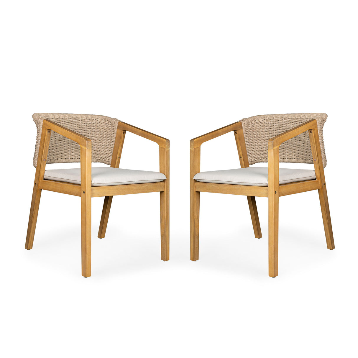 Outdoor Dining Set 1 Table 4 Chairs (Set of 5) - Teak / Beige
