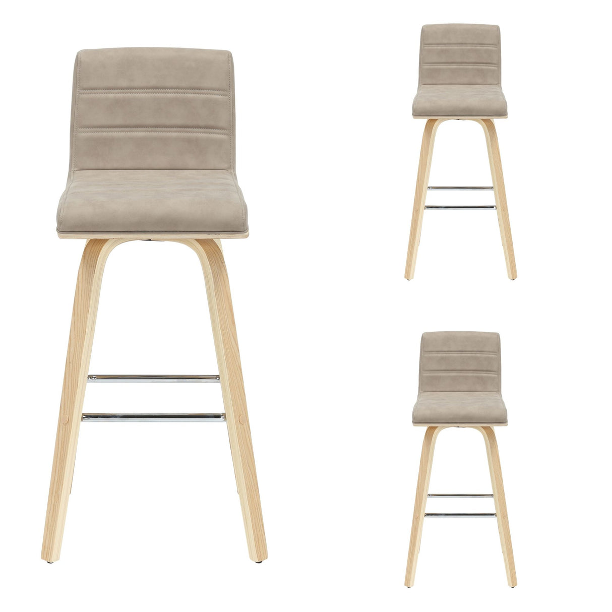 Vienna - 39.5" Swivel Bar Height Square Back Wood Bar Stool With Faux Leather Seat