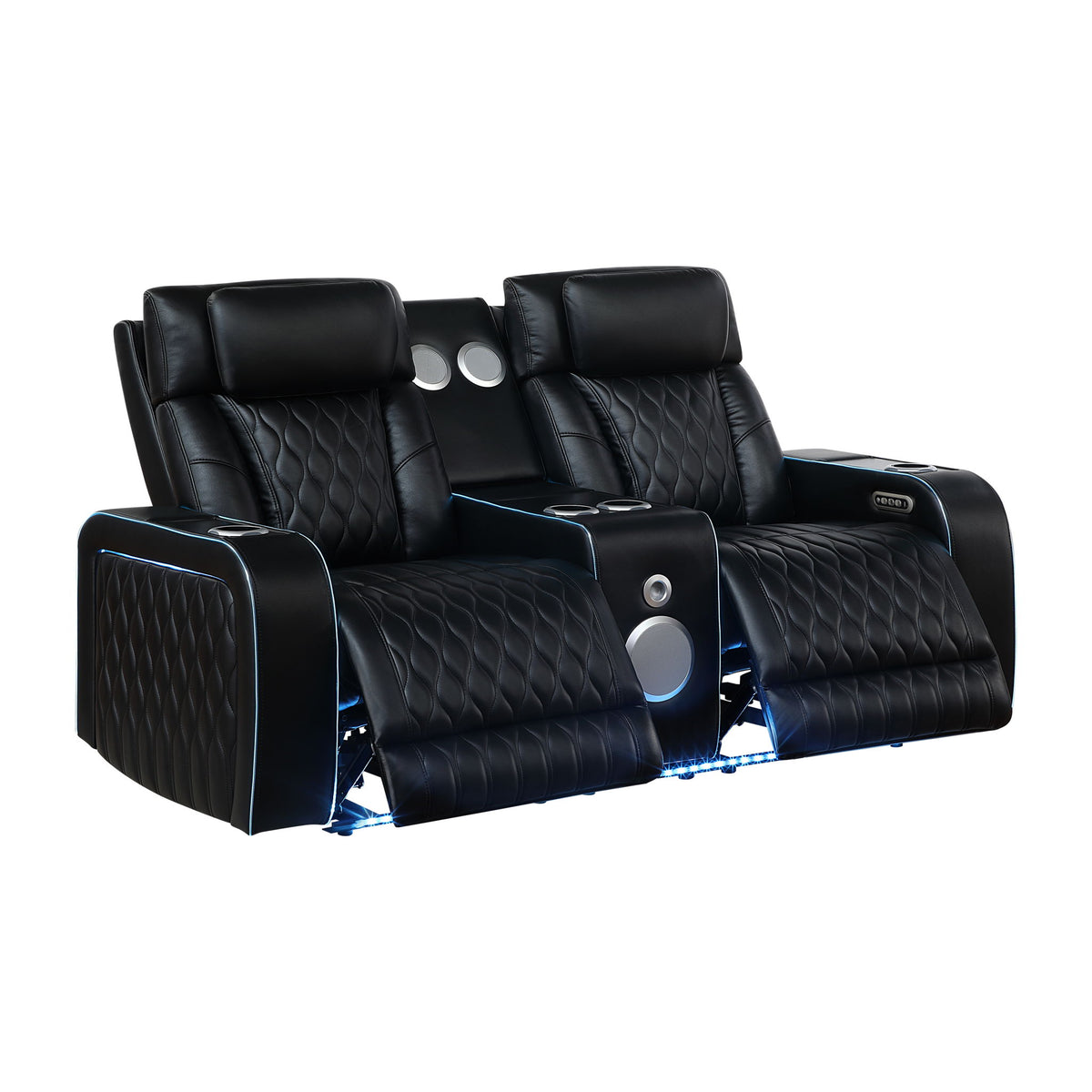 Electra - Power Reclining Loveseat With Power Headrests, Console, Speakers, Massage, LED Lighting And USB Control