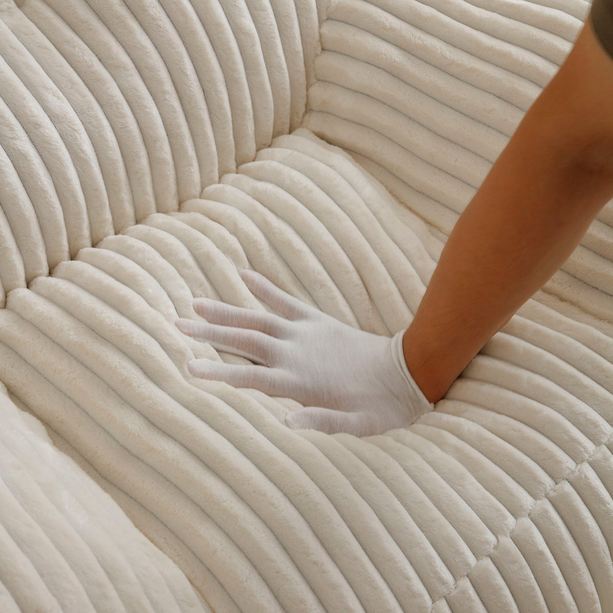 Giant Plush Bean Bag Chair For Adults With Armrests And Footstool - Beige