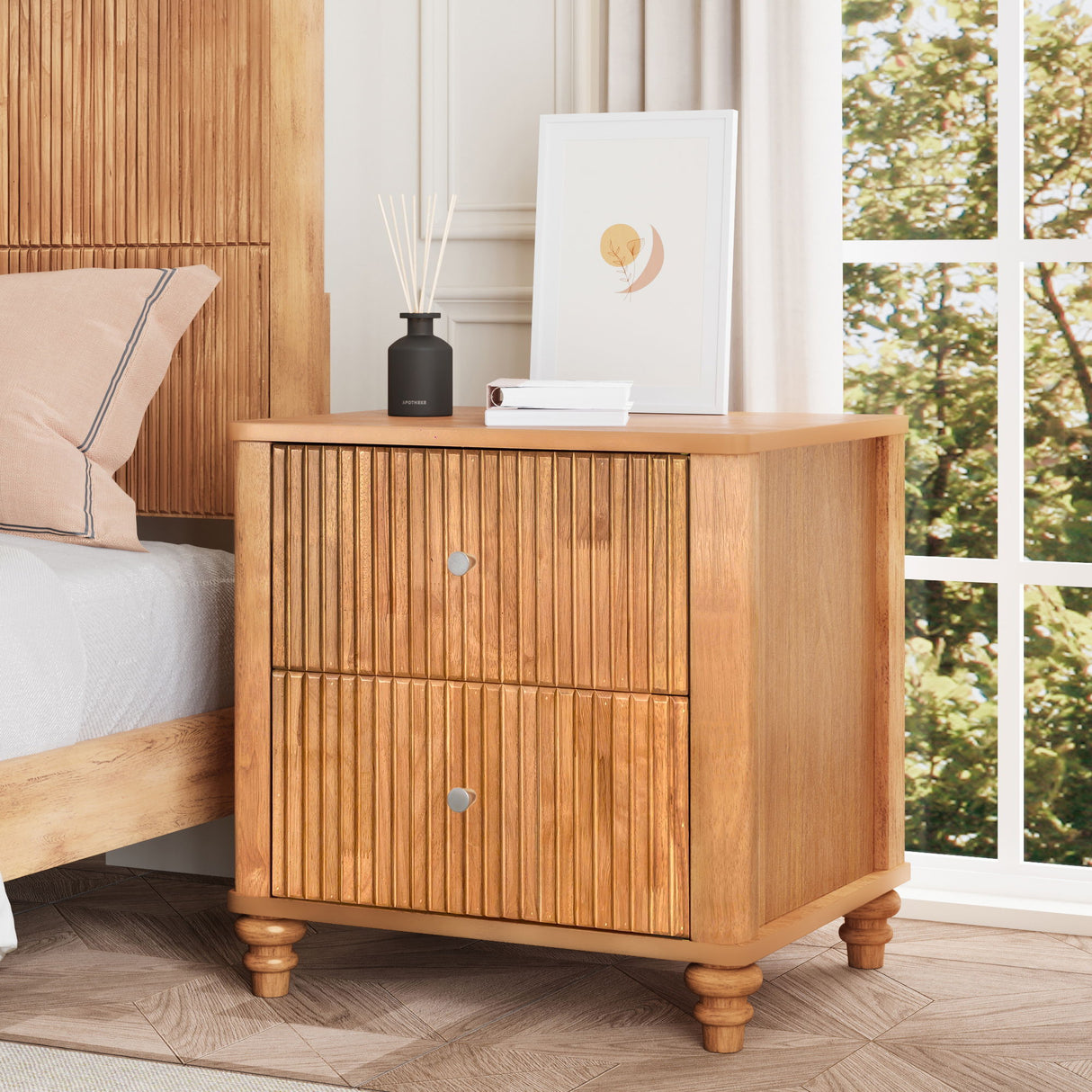 Modern Fluted Nightstand With 3 Drawers