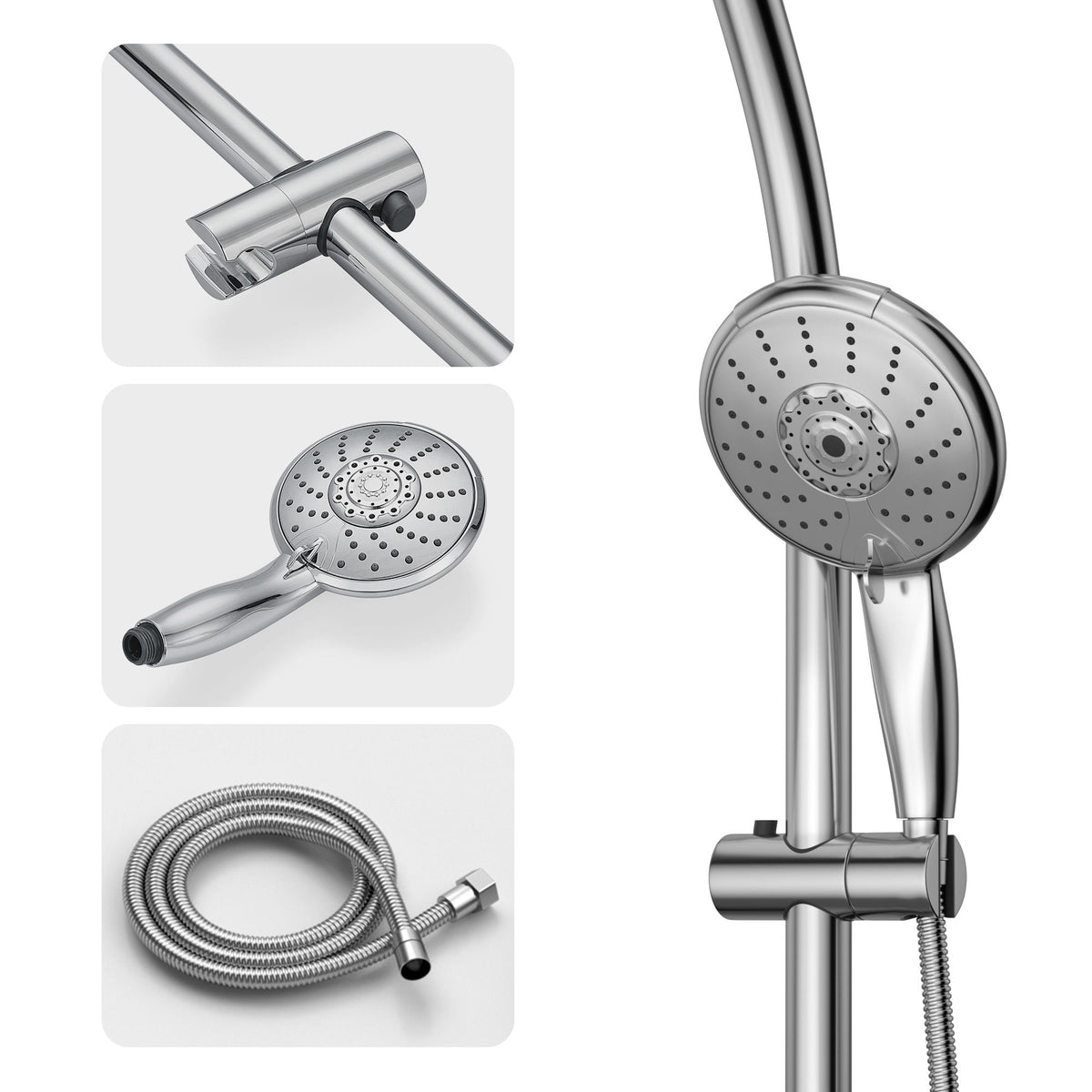 5" Multi Function Dual Shower Head With Adjustable Slide Bar - Chrome