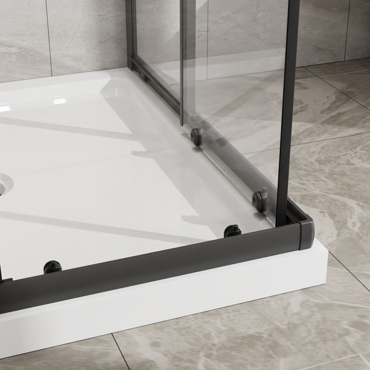 Corner Shower Door, Sliding Shower Enclosure - Matte Black