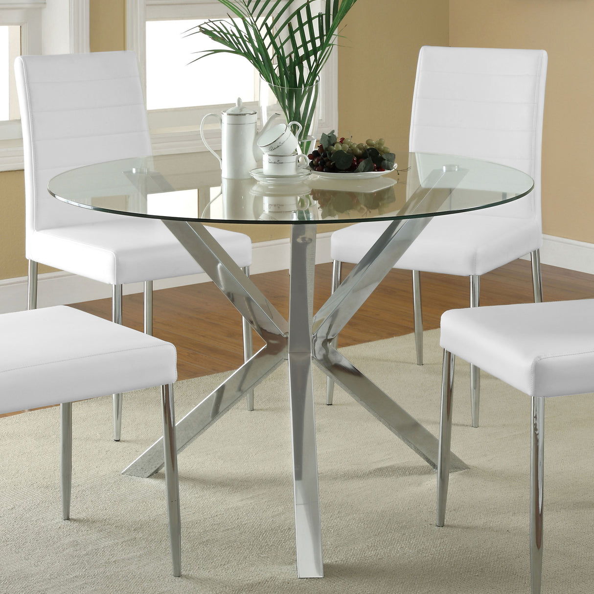 Vance Round 41-inch Glass Top Dining Table with Chrome Base