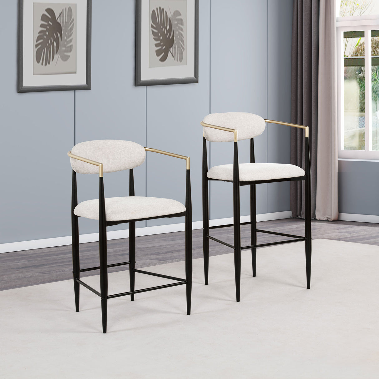 Tina Beige Fabric Upholstered Counter Chair (Set of 2)