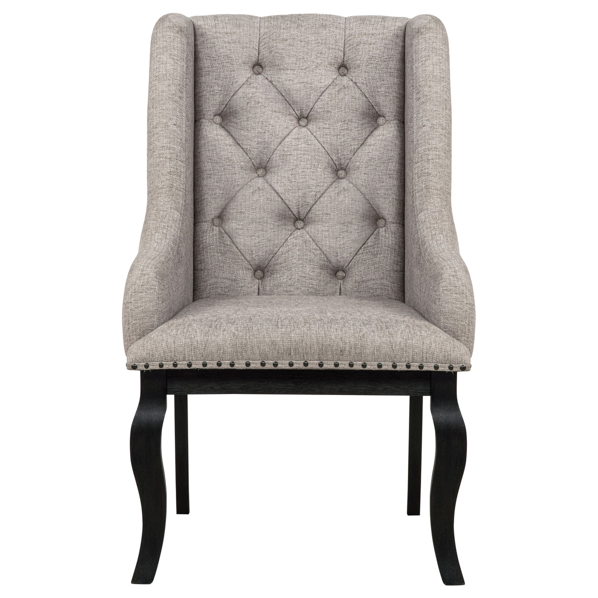 Phelps Upholstered Dining Arm Chair, Tan/Distressed Noir, Set of 2