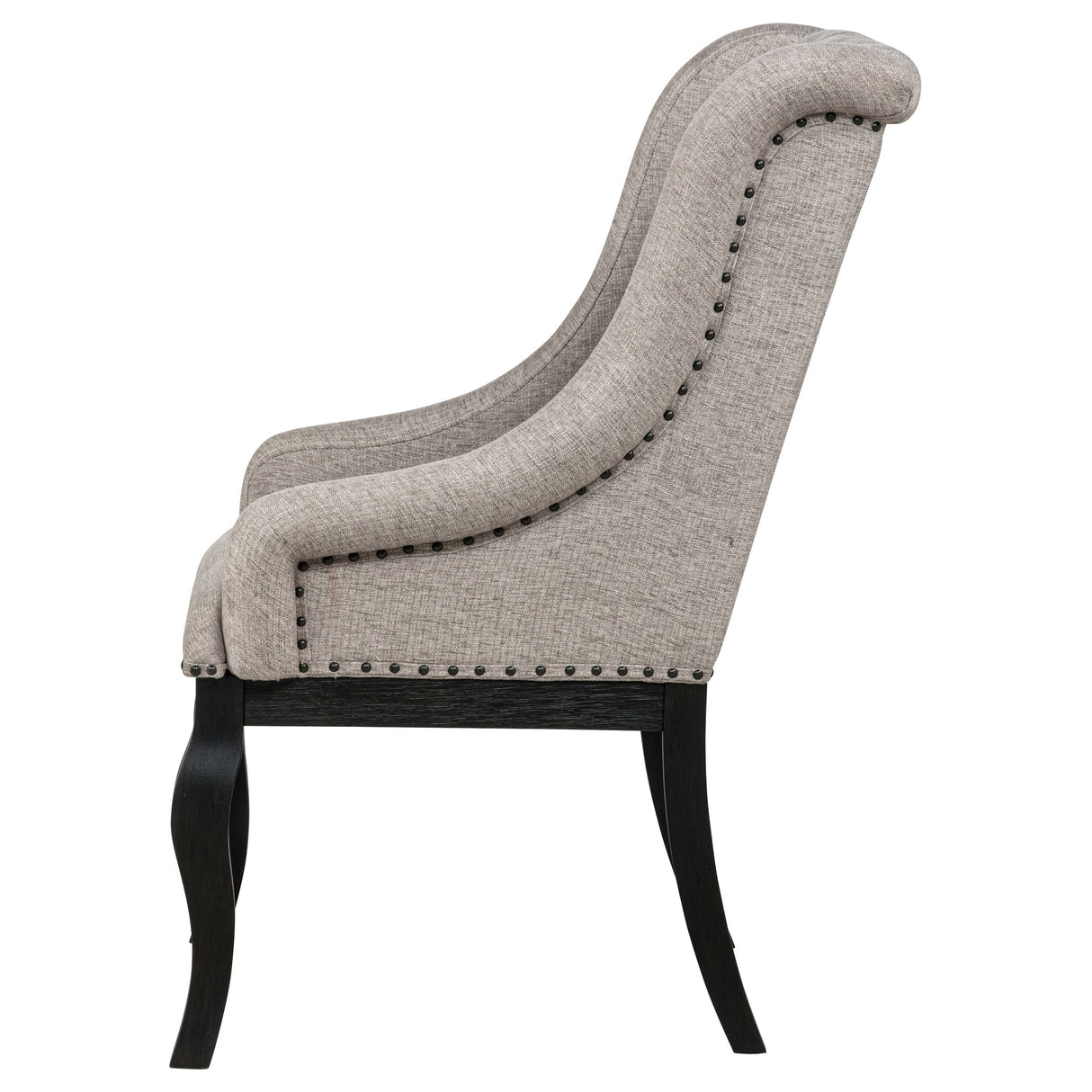 Phelps Upholstered Dining Arm Chair, Tan/Distressed Noir, Set of 2