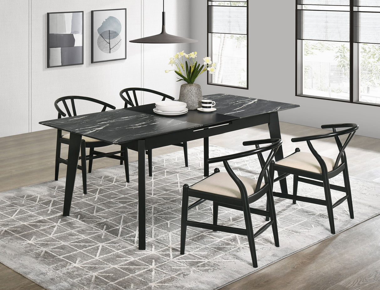 Crestmont 5-Piece Extension Dining Table Set, Black Faux Marble