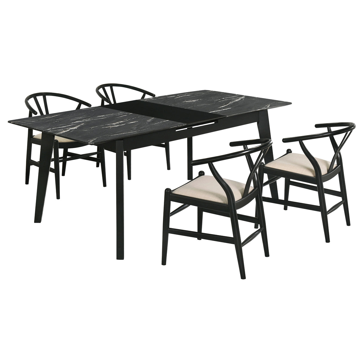 Crestmont 5-Piece Extension Dining Table Set, Black Faux Marble