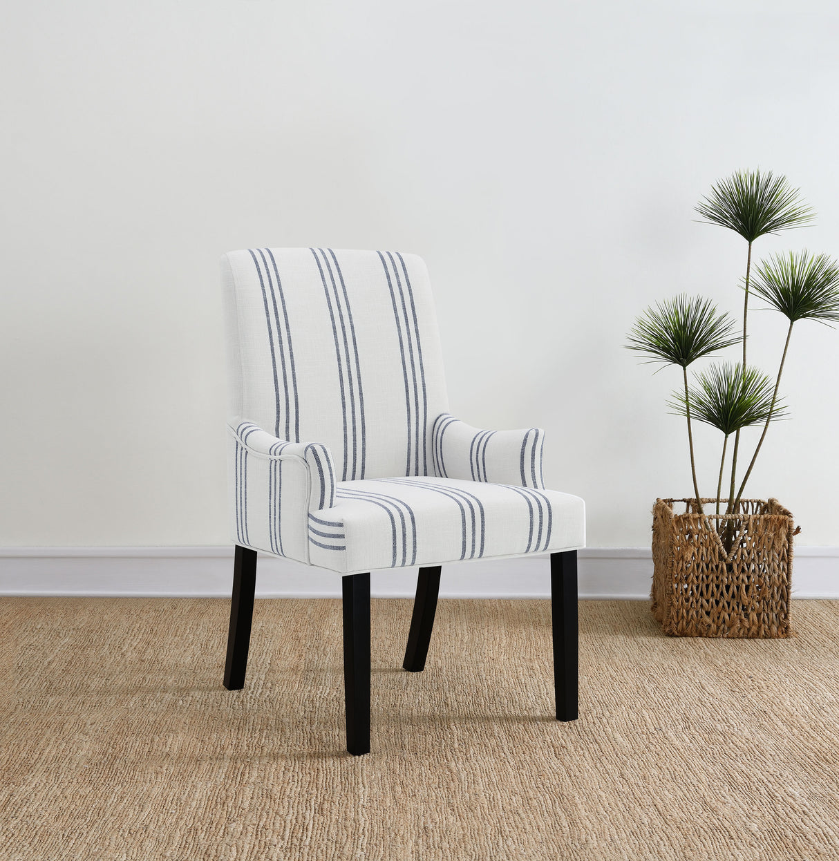 Herran Upholstered Arm Chair, Beige with Blue Stripes