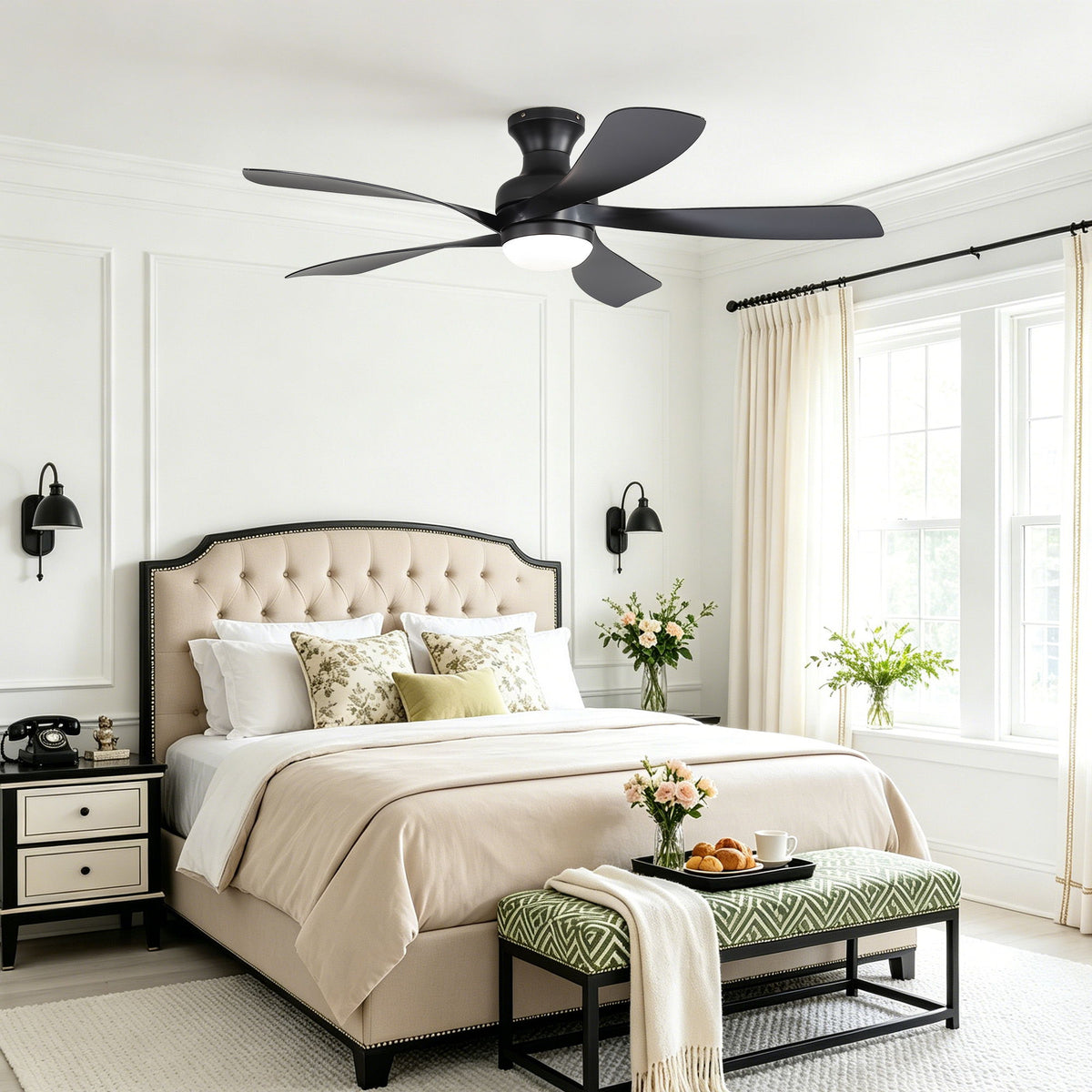 52" Ceiling Fan With 3 Color Dimmable LED Light, DC Reversible Motor, 6 Speed Settings