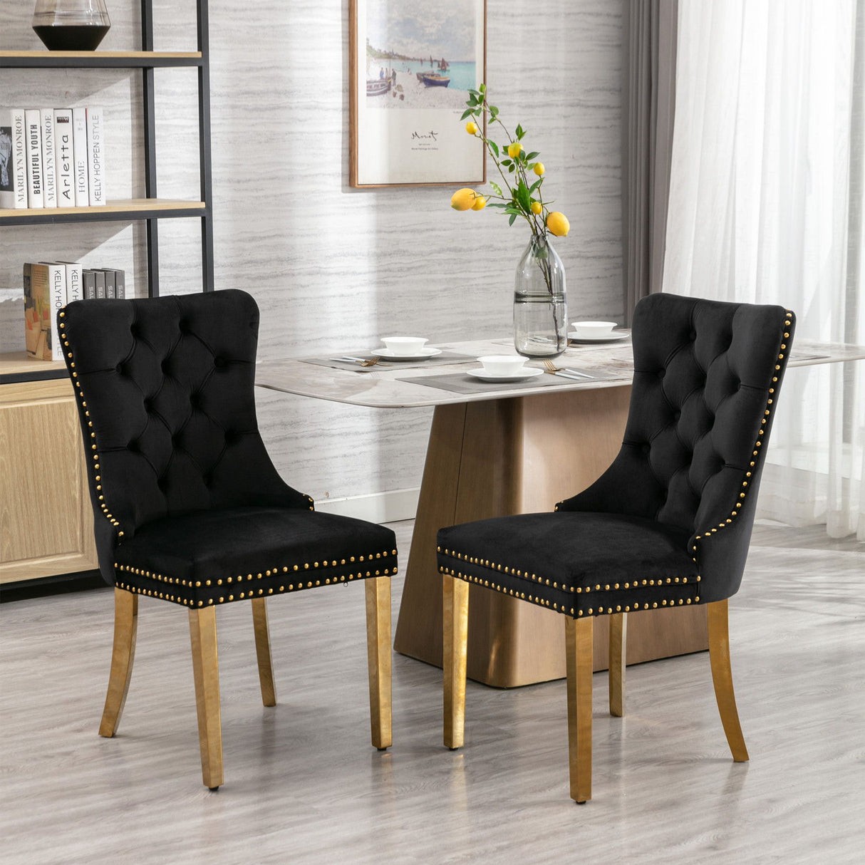 Nikki - Modern, High-End Tufted Solid Wood Contemporary Velvet Upholstered Dining Chair With Golden Stainless Steel Plating Legs, Nailhead Trim (Set of 2) - Chair Sets - Alpine Outlets
