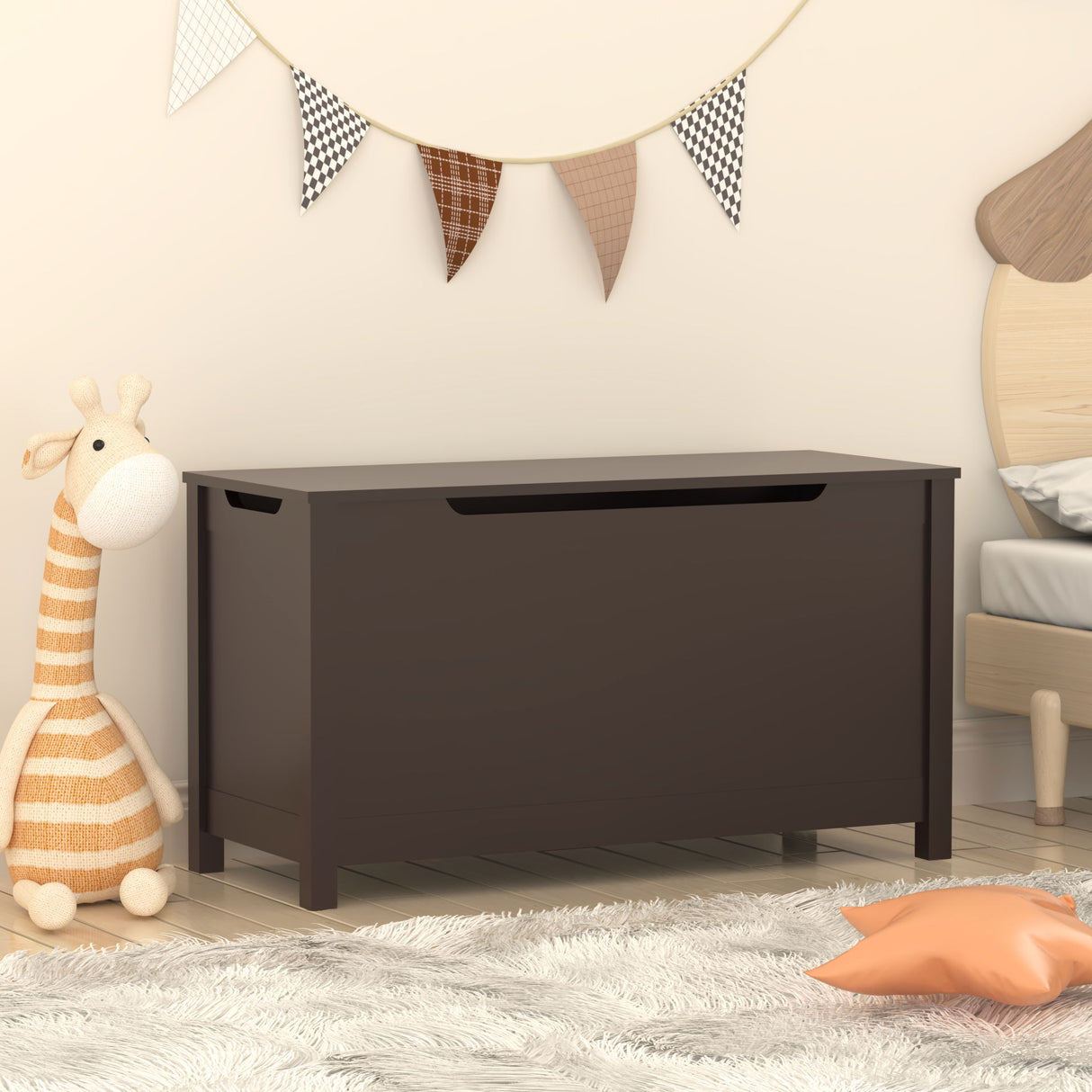 Toy Box Storage With Safety Hinged Lid