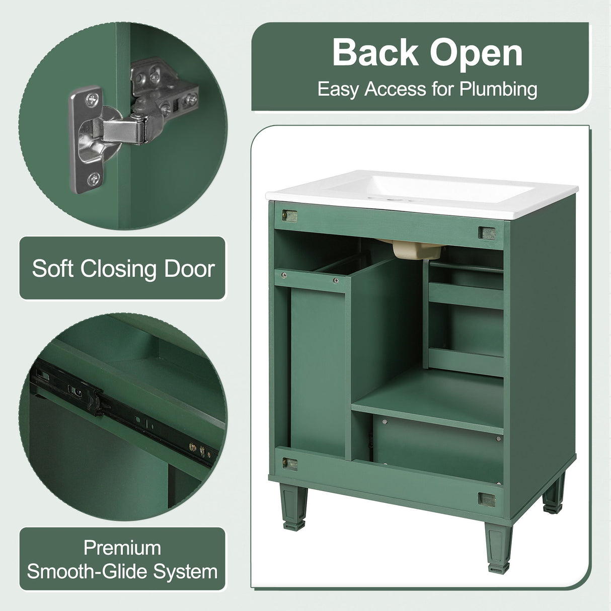 Bathroom Vanity With Sink, Deep Drawer, Door Shelf, 2 Tier Basket